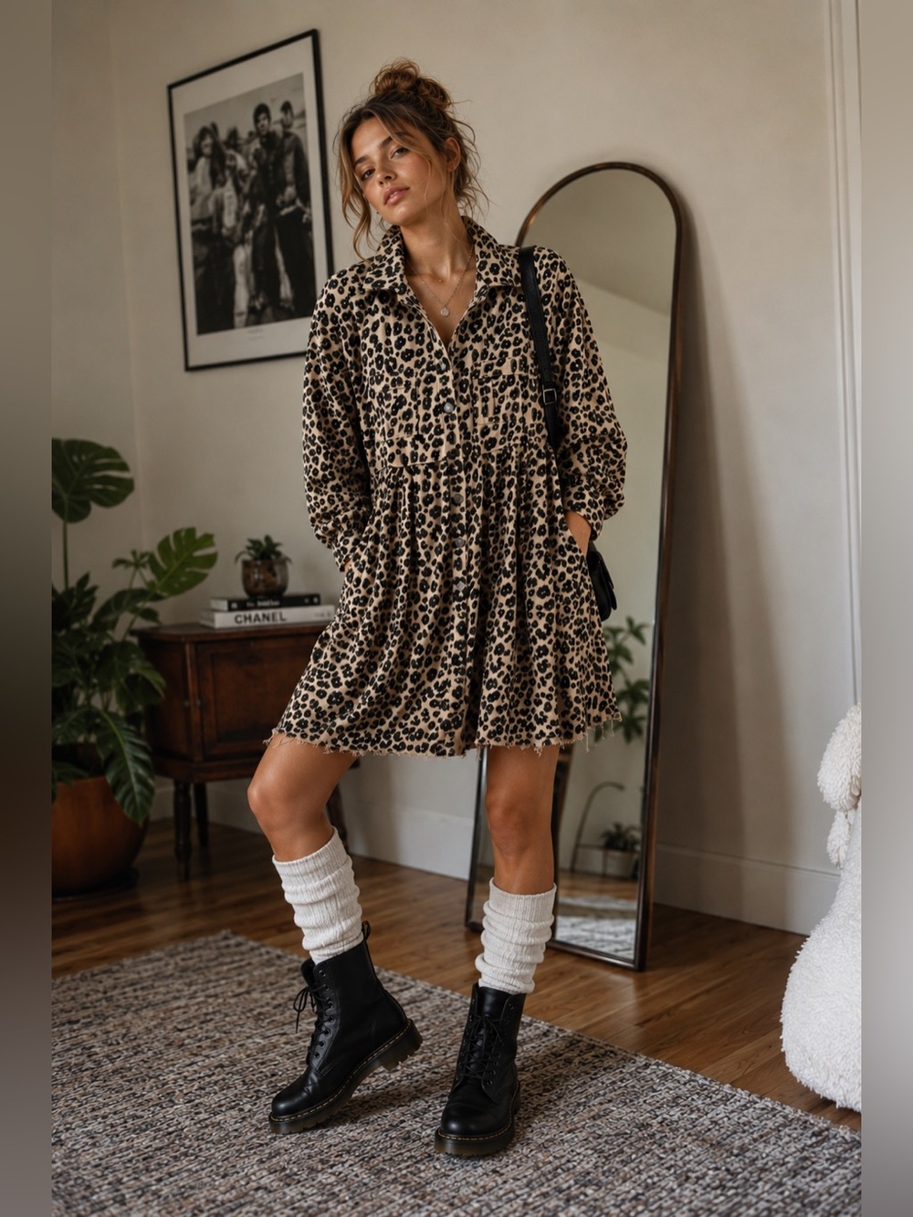 BiBi Beige and Black Leopard Shacket/dress